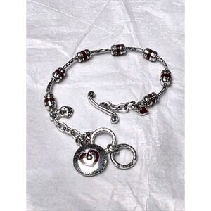 Brighton Silver Tone Red Enamel Heart Charm Toggle Bracelet‎ 8.5 Inch